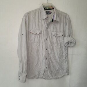 Mambo Men's XL‎ Striped Shirt Button Down Roll Tab Sleeve Flip Cuff Casual